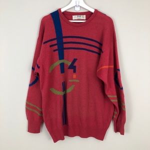 Vintage Pringle Sports Made in Scotland 100% Wool Sweater Bold Colorful Print